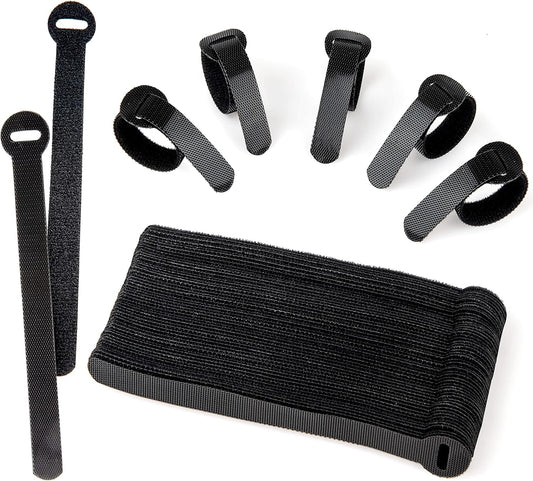 60x Cable Management Ties, Cord Wraps Black 6 Inches, Reusable Tidy Wire Ties for Cords, PC, TV, Computer & Desk