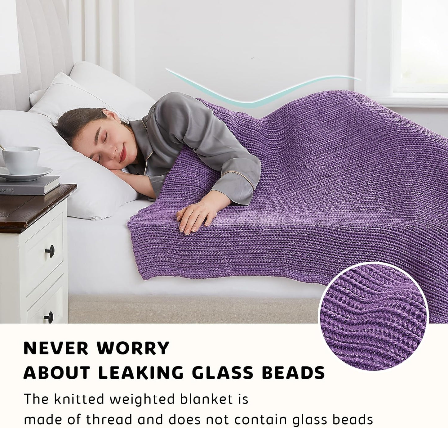 L'AGRATY Knitted Weighted Blanket - 48"x72" 15lbs Cooling Chunky Knit Heavy Blanket for Adults Braided Crochet Throw Thick Cable Yarn Knit Decorative No Beads Evenly Weighted Machine Washable