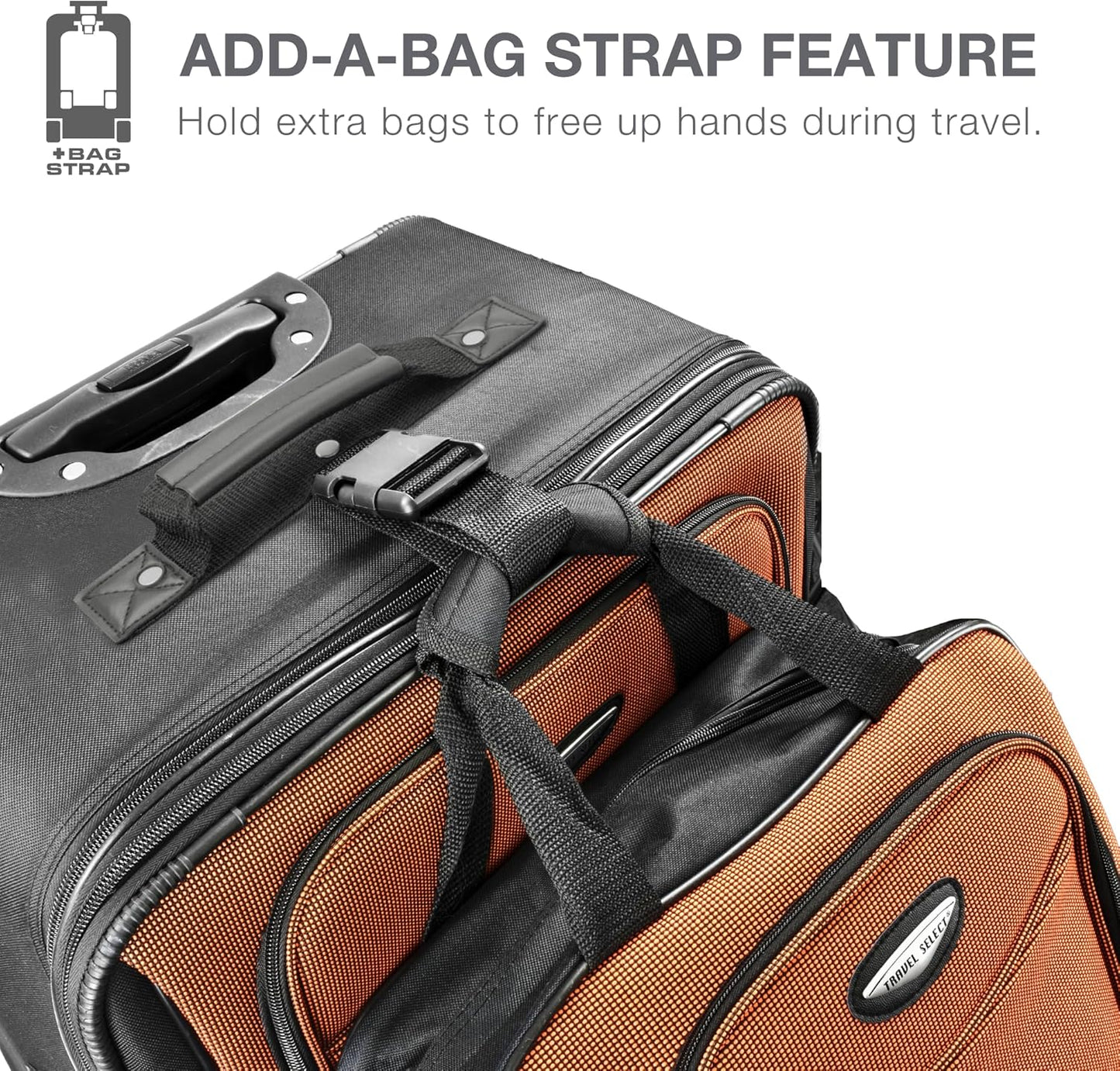 Travel Select Amsterdam 25-Inch Softside Expandable Rolling Upright Luggage, Lightweight 2-Wheel Suitcase with Push-Button Handle, Orange