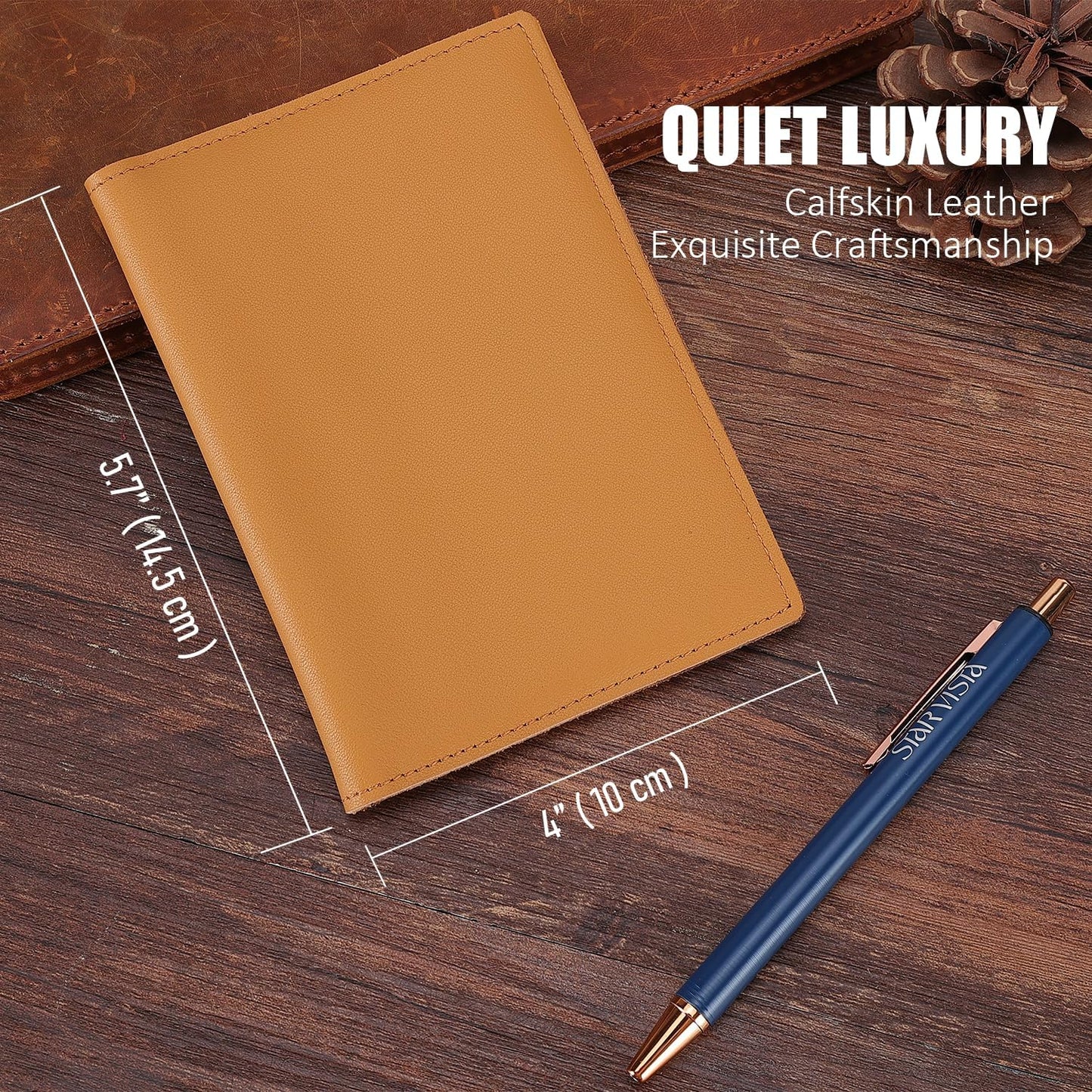 STAR VISTA Albatross Leather Travel Passport Holder, Minimalist Design, Calfskin Leather Case for Women and Men - Slim Passport Wallet, Bifold, RFID Blocking, with AirTag Holder, Honey