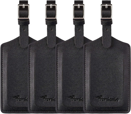Travelambo Luggage Tags for Suitcases PU Leather Travel Tags Bag Tags Privacy Protection Travel Essentials